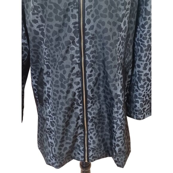 Dennis Basso Womens Leopard Print Hooded Jacket M Black Polyester 35" From Top - Picture 6 of 8
